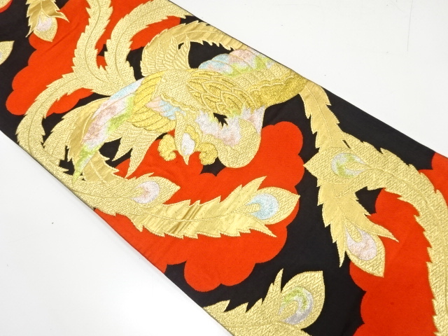 アンティーク　鳳凰に雲模様織り出し袋帯（着用可）